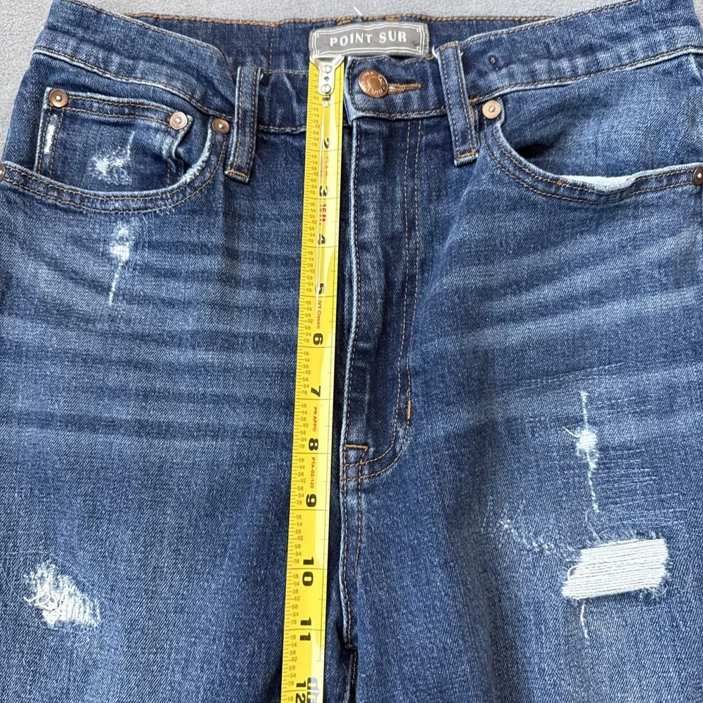 Point‎ Sur Jeans Womens 27 Blue High Rise Slim Boy Distressed Patched Raw Hem